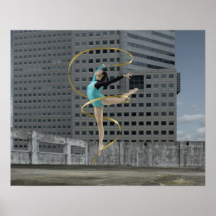Poster Gymnaste de femme dehors sur le dessus de toit