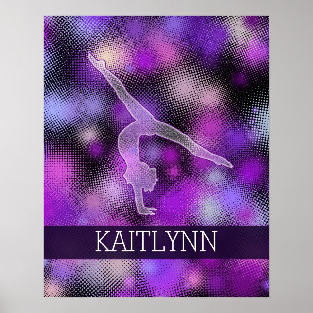 Poster Gymnaste demi-ton en violet avec monogramme (Devant)