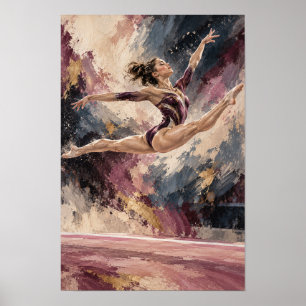 Poster Gymnaste Féminine Saut Écarté Expressif Abstrait S