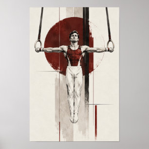 Poster Gymnaste Masculin aux Anneaux Fixes Art Minimalist