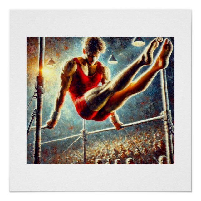 Poster Gymnaste masculin sur les barreaux parallèles, (Devant)