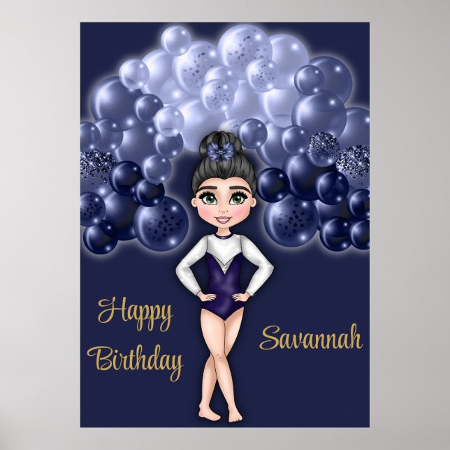 Poster Gymnastique Anniversaire avec Bleu Balloon Arch (Devant)