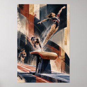 Poster Gymnastique Artistique Saut Dynamique Abstrait Spo