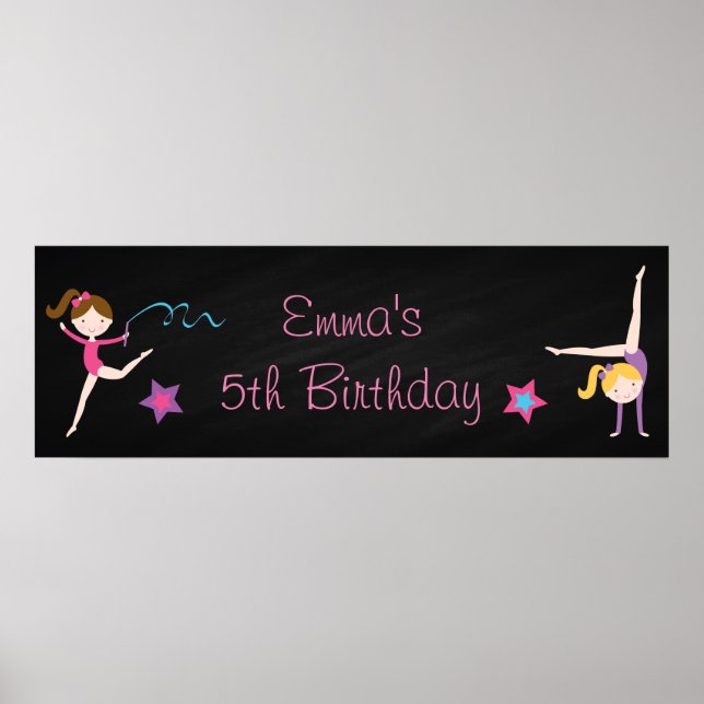 Poster Gymnastique Chalkboard Personnalisé Anniversaire B (Devant)