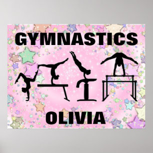 Poster Gymnastique Étincelle et étoiles rose