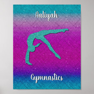 Poster Gymnastique fille Turquoise Magenta Ombre