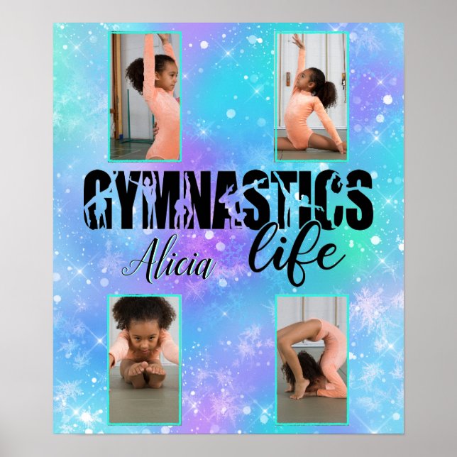 Poster Gymnastique Life Pastel Nom personnalisé & 4 Photo (Devant)