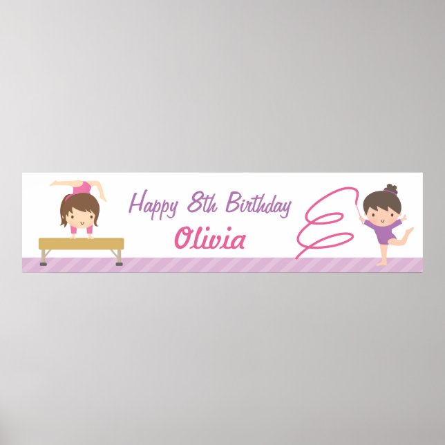 Poster Gymnastique mignonne Filles Bannière de fête d'ann (Devant)