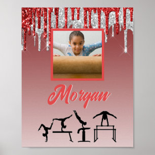 Poster Gymnastique Parties scintillant rouge et argent Dr