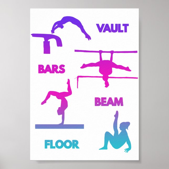 Poster Gymnastique Pink Violet Turquoise Vault Bars Poutr (Devant)