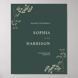 Poster Gypsophila Peacock Mariage vert Bienvenue