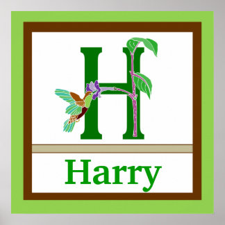 Poster H est pour Hummingbird & Boy Name Wall Art pour en