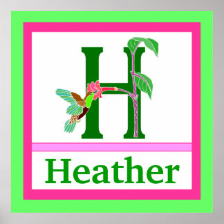 Poster H est pour Hummingbird & Girl Name Wall Art pour e