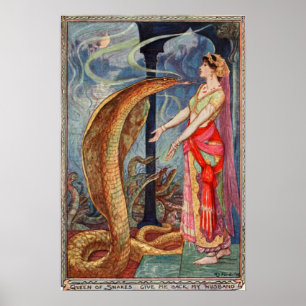 Poster H J Ford Illustration Vintage Reine des serpents