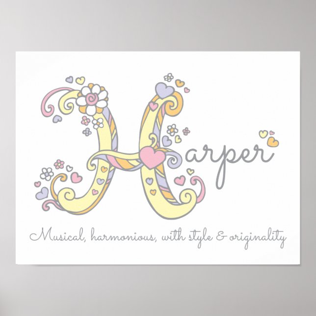 Poster H monogramme art Harper filles nom signifiant affi (Devant)