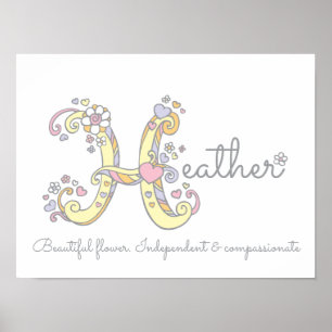 Poster H monogramme art Heather girls nom signifiant affi