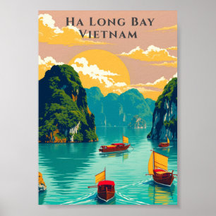 Poster Ha Long Bay Vietnam Bateaux traditionnels Pittores