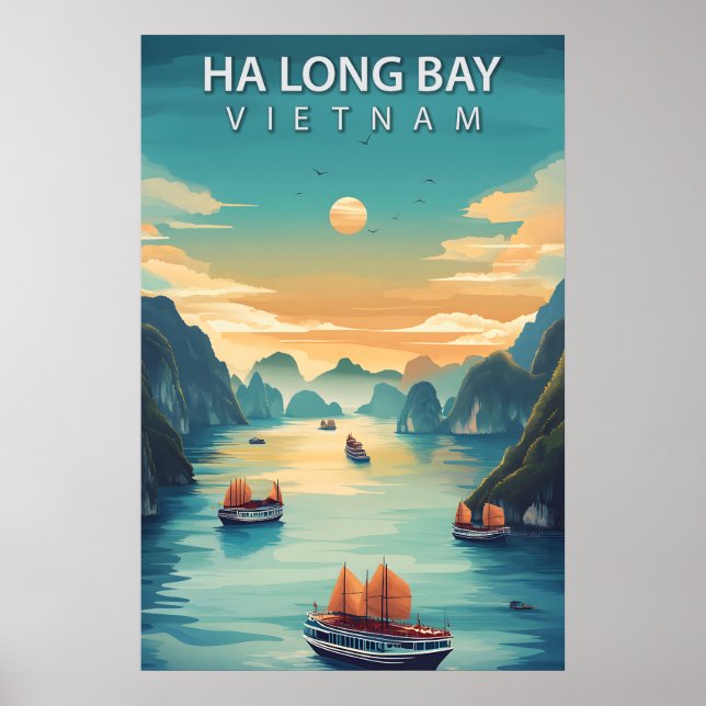 Poster Ha Long Bay Vietnam Retro Southeast Asia Coastal (Devant)