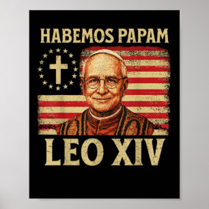 Poster Habemus Papam Leo Xiv 14e Pape 2025 Usa Drapeau Vi