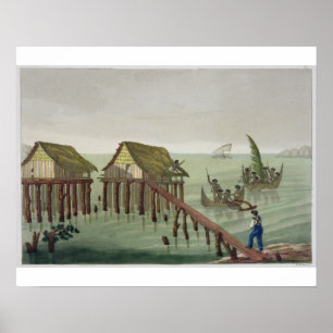 Poster Habitations de la tribu Papu, Rawak, plaque 22 pou