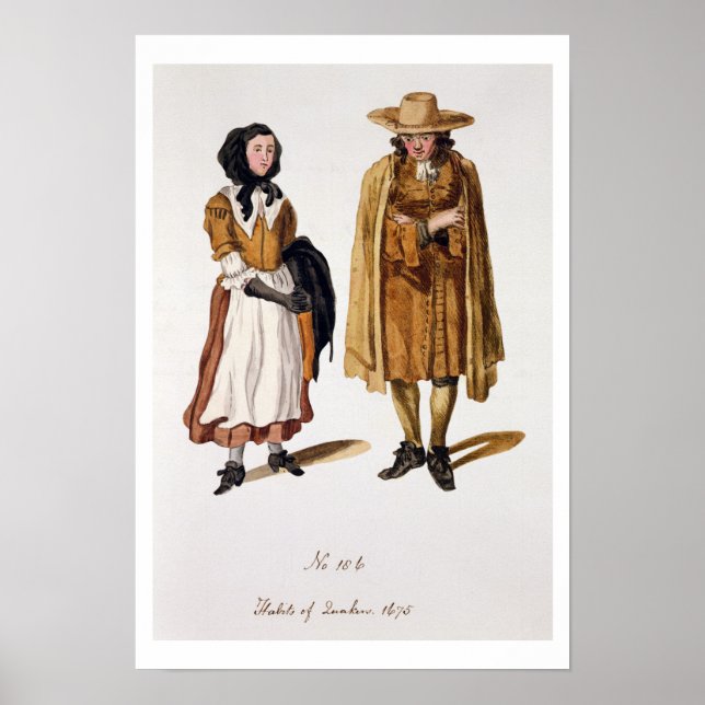 Poster Habits de Quakers, 1675 (gravure colorée) (Devant)