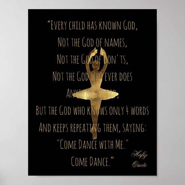 Poster Hafiz Citation sur la danse Faux Gold Ballet Dance (Devant)