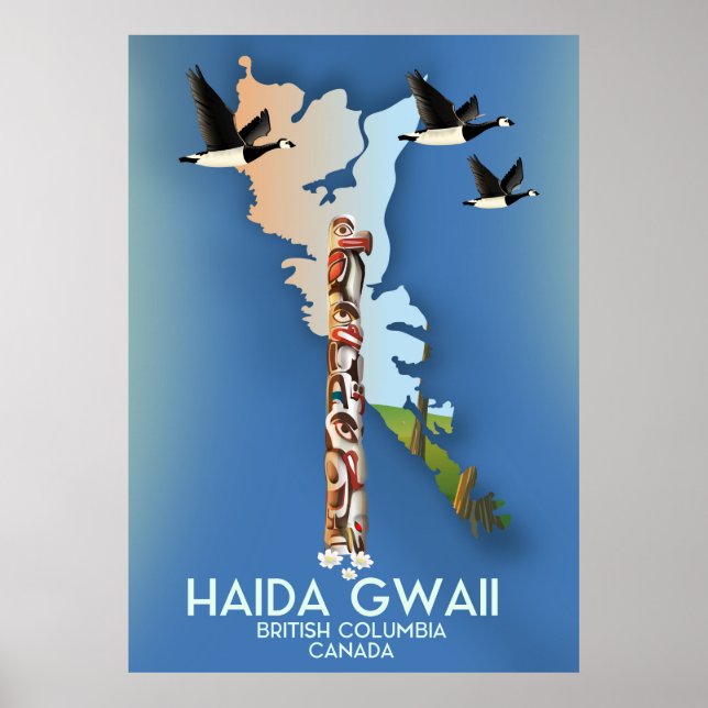 Poster haida gwaii Colombie-Britannique Carte canadienne (Devant)