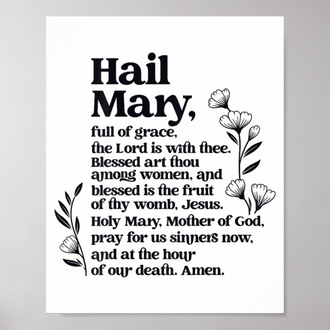 Poster Hail Mary Prayer Marian Floral Christian Blessed M (Devant)
