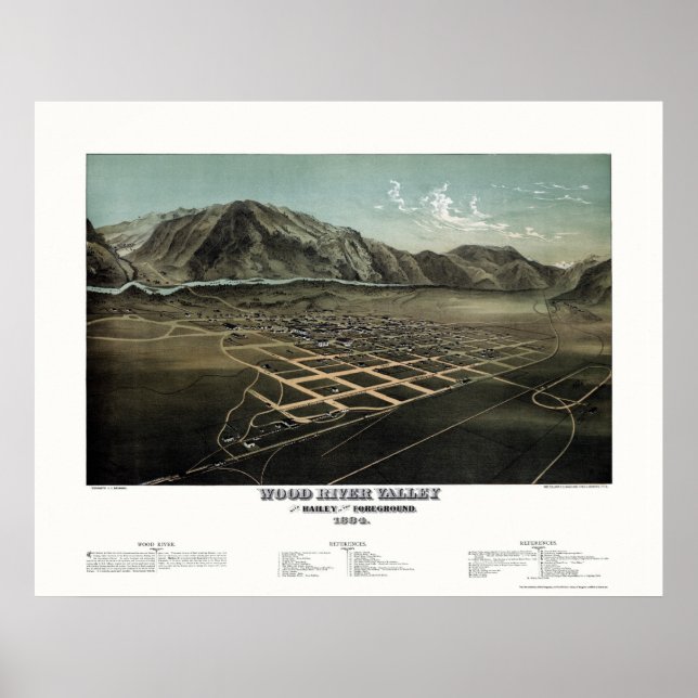 Poster Hailey - Wood River, ID Carte panoramique - 1884 (Devant)