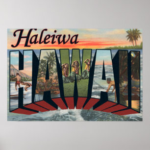 Poster Haleiwa, Hawaii - Scènes de grandes lettres
