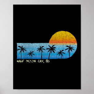 Poster Half Moon Cay vintage, Bs Palm Trees &amp; Coucher