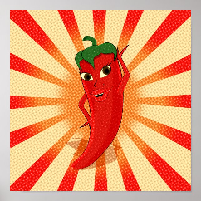 Poster Halftones Newsprint Red Pepper Diva (Devant)