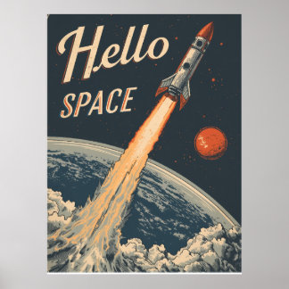 Poster Hallo Weltall-Retro Futurismus