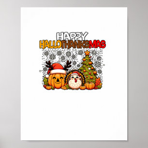 Poster HalloMerciMas Drôle Mignonne Halloween Thanksgivin
