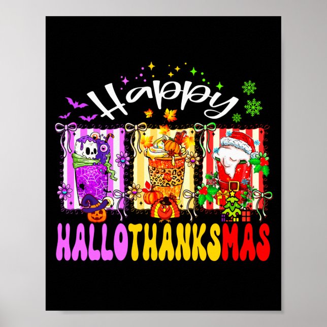 Poster Hallothanksmas Coffee Latte Halloween Thanksgiving (Devant)