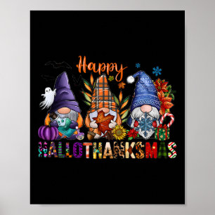 Poster Hallothanksmas Gnomes Halloween Thanksgiving Joyeu