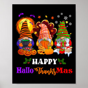 Poster Hallothanksmas Gnomes Halloween Thanksgiving Joyeu