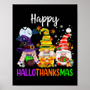 Poster Hallothanksmas Gnomes Halloween Thanksgiving Joyeu