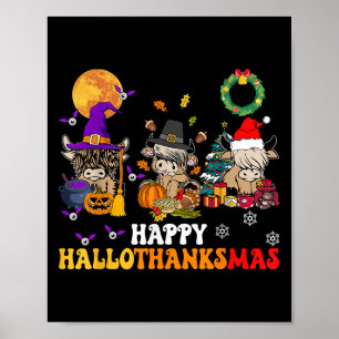 Poster Hallothanksmas Highland Cow Halloween Noël Th