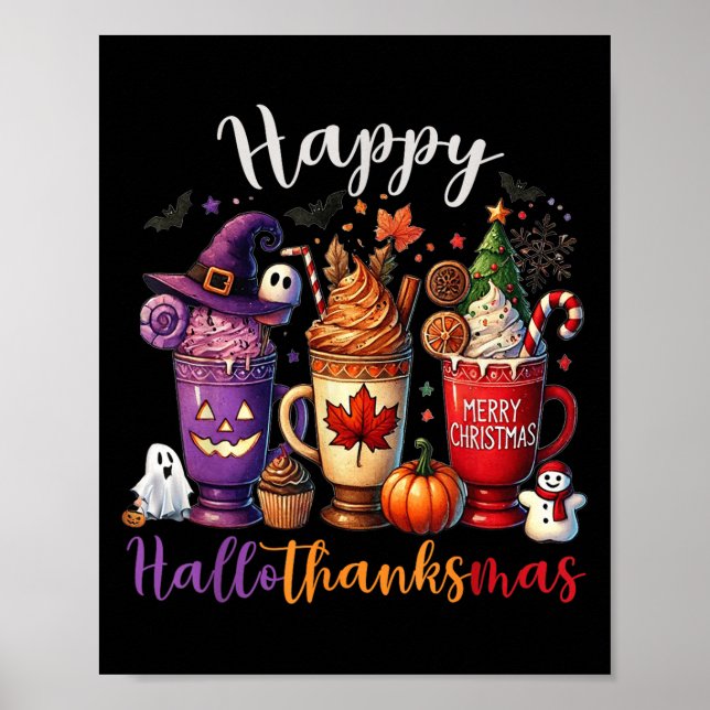 Poster Hallothanksmas Joyeux Halloween Lover café Hallowe (Devant)