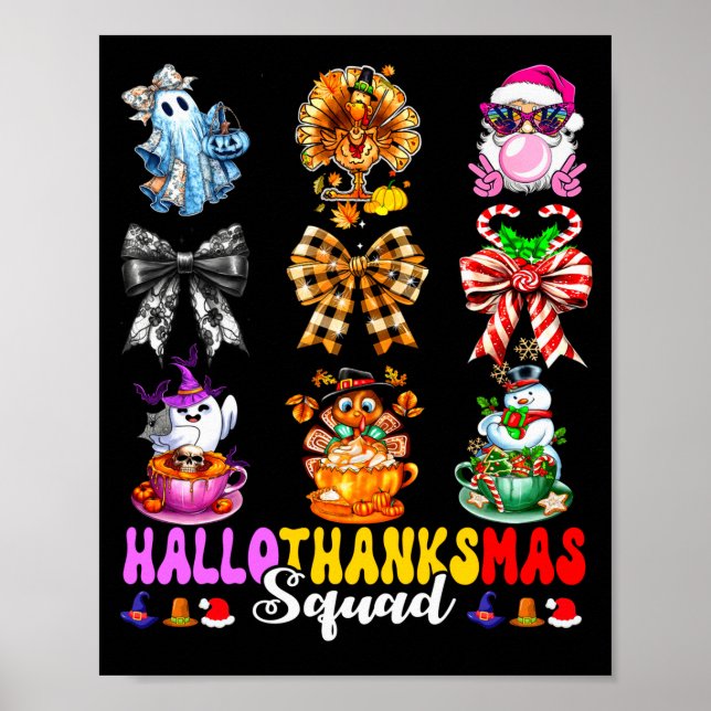 Poster Hallothanksmas Squad Funny Halloween Thanksgiving  (Devant)