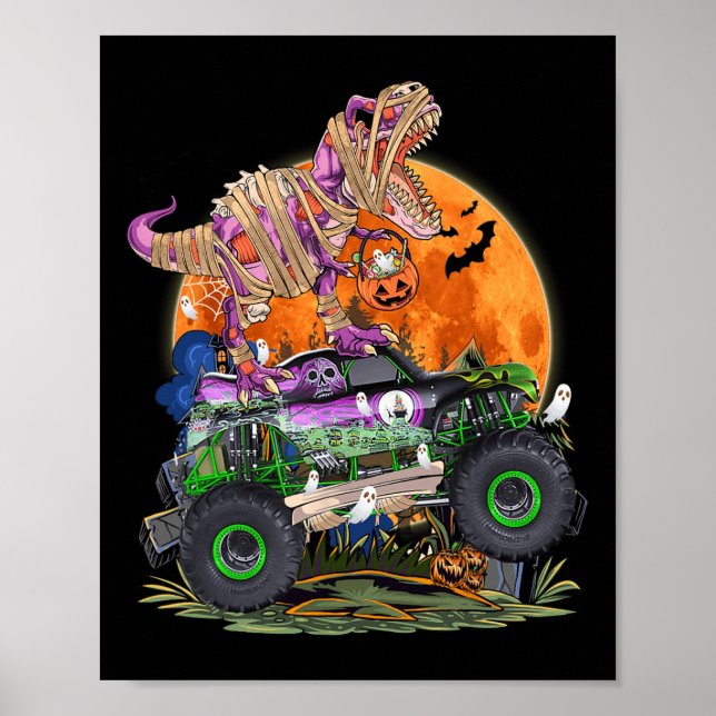 Poster Halloween 2023 Dinosaur Skeleton T rex Scary Pumpk (Devant)