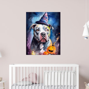 Poster Halloween American Staffordshire avec citrouilles