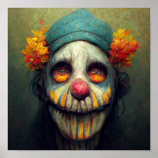 Poster Halloween Art. Triste et Clown effrayant. IA créée
