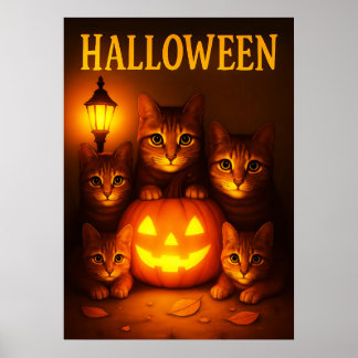 Poster Halloween avec Art numérique orange de chat