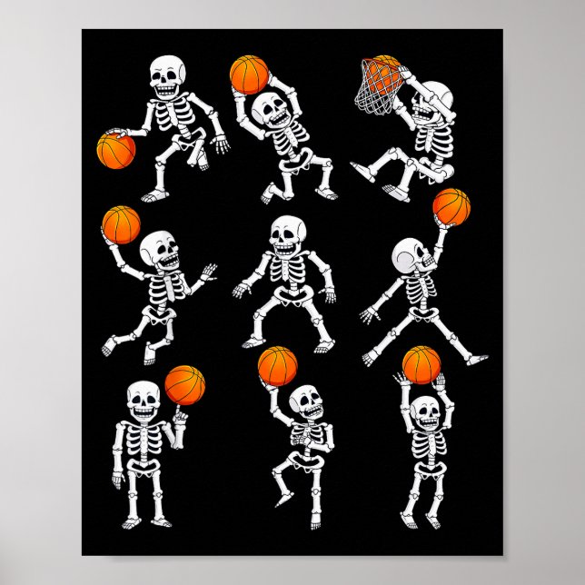 Poster Halloween Basketball Skeletons Dunking Dribble Boy (Devant)