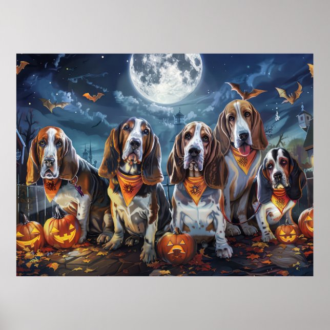 Poster Halloween Basset Hound Éffrayant (Devant)