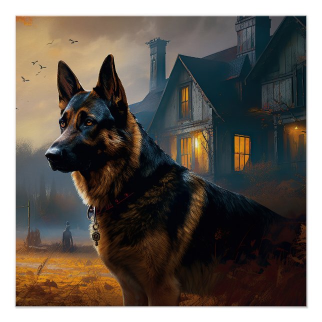 Poster Halloween berger allemand effroi (Devant)