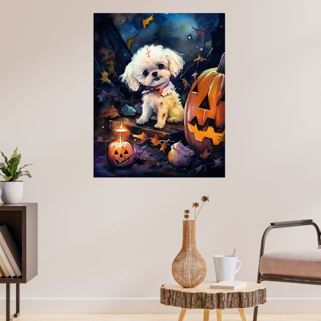 Poster Halloween Bichon Frise Avec La Peur Citrouille (Salon 3)