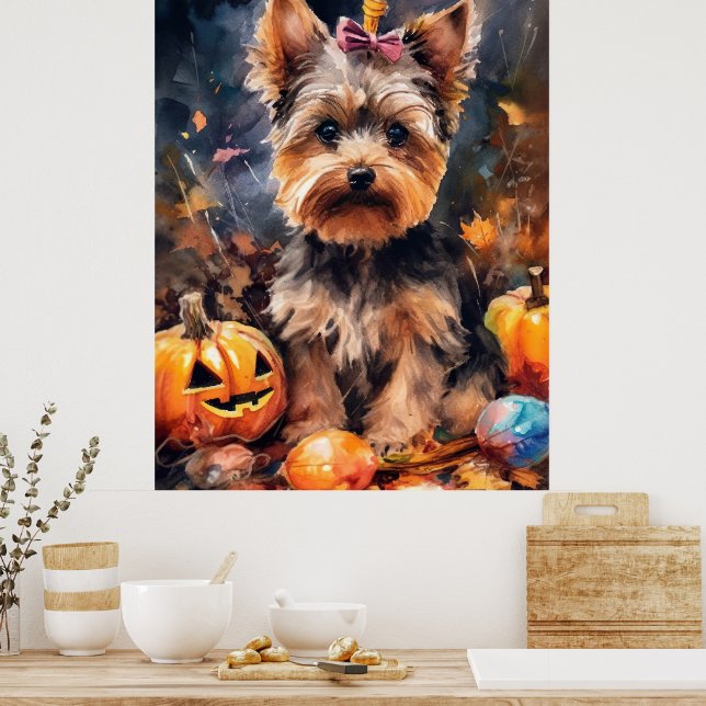 Poster Halloween Biewer Terrier Avec La Peur Citrouille (Cuisine)
